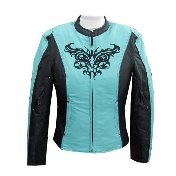 NexGen SH2367 Women s Turquoise and Black Textile Jacket with Embroidery Artwork Online now