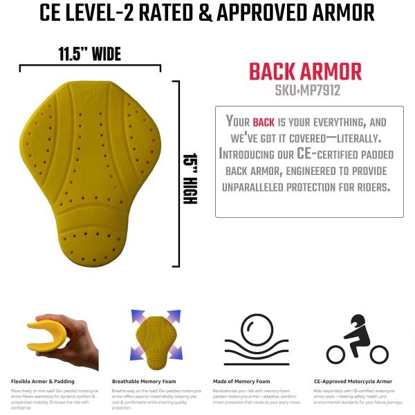 Milwaukee Leather MP7912 CE-Approved Motorcycle Armor for BACK | Replacement Armor for Motorcycle Jackets on Sale - Image 2