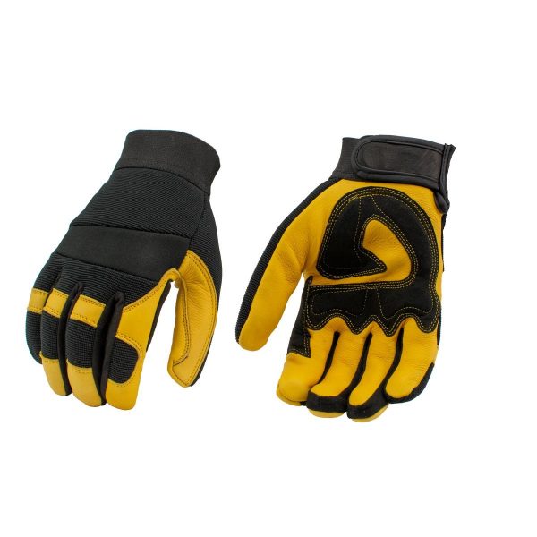 M Boss Motorcycle Apparel BOS37548 Men s Yellow and Black Full Grain Deerskin Gloves Cheap