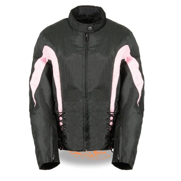 Nexgen SH2188 Women s Black and Pink Textile Motorcycle Riding Jacket with Side Stretch and Lacing Online Sale